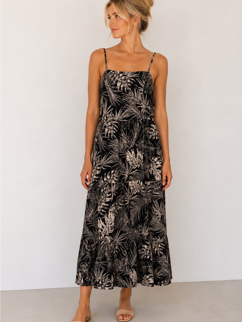 Ardene Black and White Tropical Print Maxi Dress